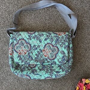 Vera Bradley Aqua Blue and Gray Floral Laptop Bag Excellent Condition